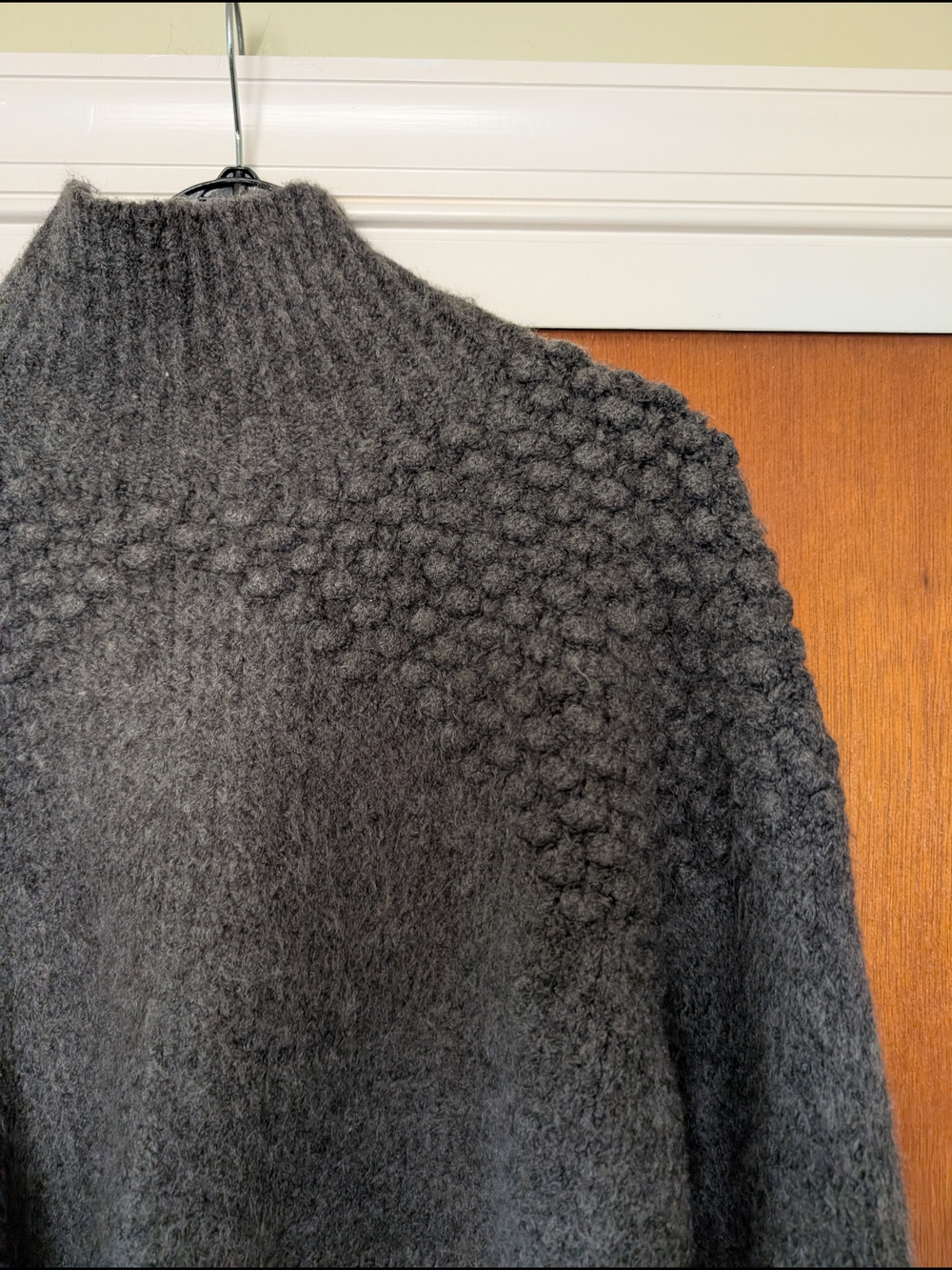 Free People Charcoal Gray Textured Mock Neck Sweater Cozy - Picture 2 of 11